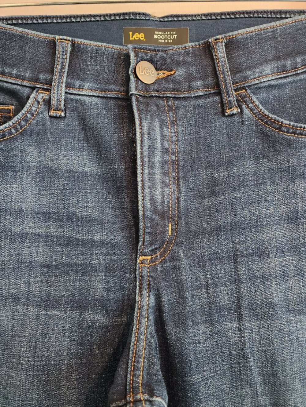 2/$30 Lee Flex Motion Mid Rise Bootcut Blue Jeans Size 14 Long - Picture 5 of 13